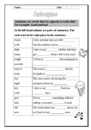 English Worksheet: Antonyms