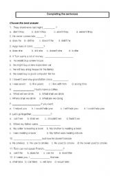 English worksheet: Completing Sentences