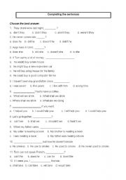 English Worksheet: Completing Sentences