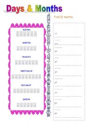 English Worksheet: Days & Months