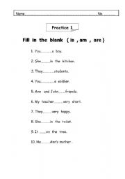 English worksheet: verb  to be