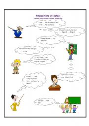 English worksheet: Prepositions at school