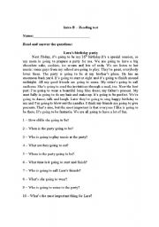 English Worksheet: Reading activity