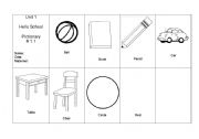 English Worksheet: Hello school pictionary