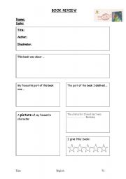 English Worksheet: Writing a Book Review Planner