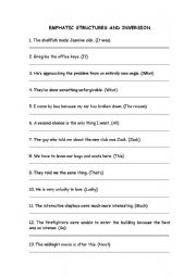 English Worksheet: emphatic strucutres and inversion