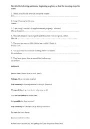 English Worksheet: modals, conditionals, wish, unless, relatice clauses, passives and reported speech rewrites.