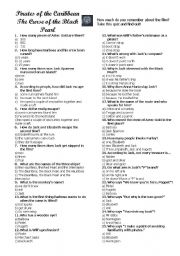 English Worksheet: Pirates of the Caribbean Worksheet 4