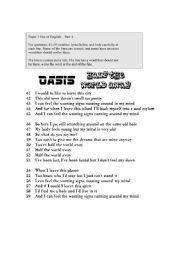 English Worksheet: Oasis: Half the world away