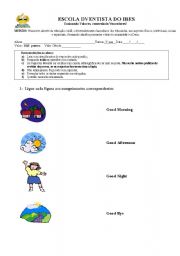 English Worksheet: Greetings and school objects