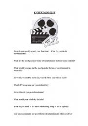 English Worksheet: Entertainment Discussion