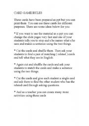 English Worksheet: CARD GAME RULES