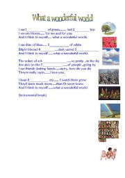 English Worksheet: Song WHAT A WONDERFUL WORLD