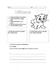 English worksheet: kittens