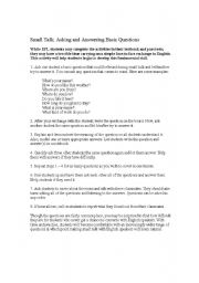 English Worksheet: Small Talk: Asking and Answering Basic Questions