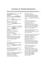 English worksheet: Unwritten by Natasha Bedingfield