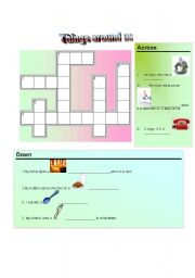 English Worksheet: CROSSWORD (1.THING AROUND US   2). IN THE SKY  3). IN THE CLASSROOM)