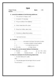 English Worksheet: Enlgish Quiz