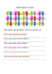English worksheet: How many colourful cats?