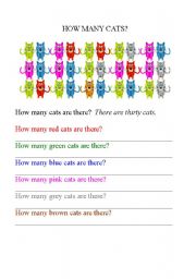 English Worksheet: How many colourful cats?