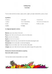 English Worksheet: Fruit salad - cooking class