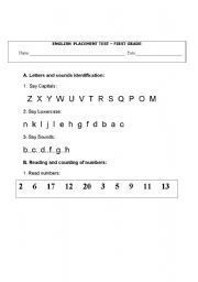 English Worksheet: 1st Grade Placement Exam