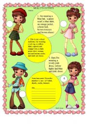 English Worksheet: Molly�s outfits - describing clothes