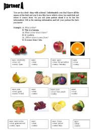 English Worksheet: partner dialogue on fruit: What is this?