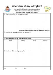 English Worksheet: What does it say in English?