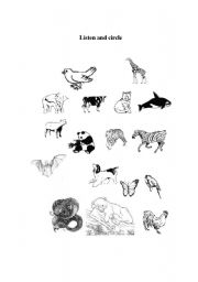 English worksheet: Animals: listen and circle