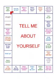 English Worksheet: Tell Me About Yourself (board game)