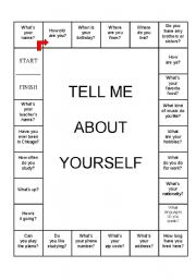 English Worksheet: Tell Me About Yourself (board game, black/white version)