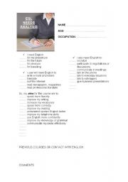 English Worksheet: NEEDS ANALYSIS