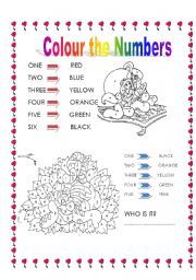 English Worksheet: Colour The NUMBERS