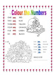 English Worksheet: Colour The NUMBERS