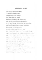 English Worksheet: Word Collocation Quiz