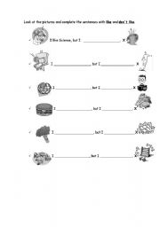 English worksheet: Likes and dislikes