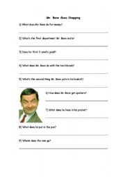 English Worksheet: Mr Bean Goes Shopping Comprehension Questions