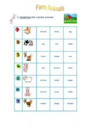 English worksheet: farm animals