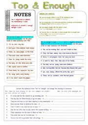 English Worksheet: Too & Enough