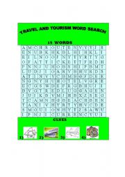 English Worksheet: TRAVEL AND TOURISM WORD SEARCH