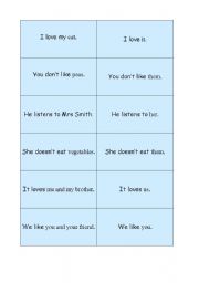 English Worksheet: Object pronouns memory game