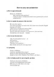 English worksheet: How to carry out an interview