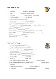 English Worksheet: Some - any, much - many 