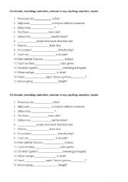 English Worksheet: Some, any, something, anything, etc. 