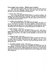 English Worksheet: Five Classic Love Stories - Which one is yours?