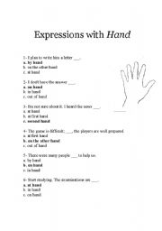 English worksheet: Expressions with hand