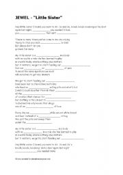 English Worksheet: Little Sister - Jewel (song to analyse/discuss drugs)
