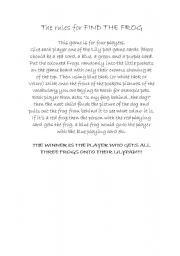 English Worksheet: The Rules for Find the Frog Game