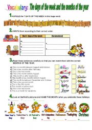 English Worksheet: Days of the Week & Months of the Year